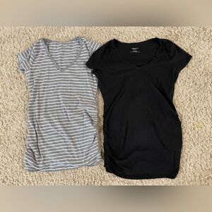 Motherhood Maternity Short Sleeve Pregnancy Shirts Bundle - Black & Stripes